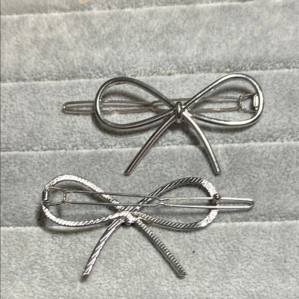 Elegant Silver Bow Hair Clips